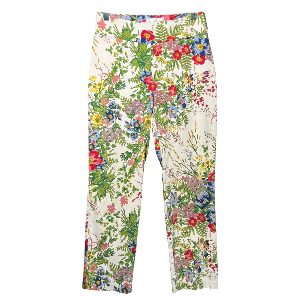 Joseph Ribkoff Floral Pants White Botanical Print Stretch‎ Women's 6